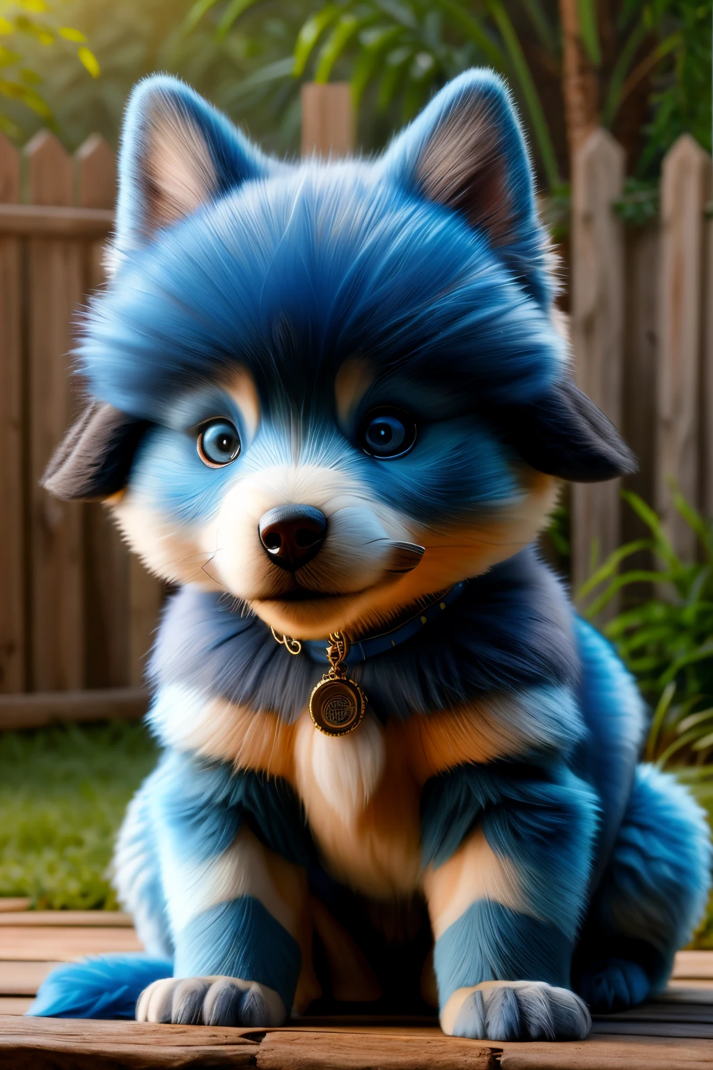 Masterpiece of photorealism, highly detailed 8k raw photo, volumetric lighting and shadows, full body view of a Baby Blue fur dgbll doing random stuff on a random stunning background, realistic fur texture <lora:A Random Humanized Dog v2.0:1>