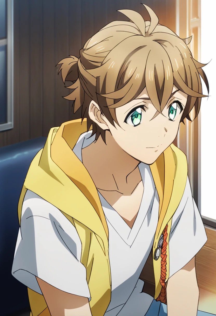 score_9, score_8_up, score_7_up, score_6_up, detailed, ,source_anime, male focus
Rio Hojo, brown hair, green eyes, yellow hood, white shirt, blue shorts<lora:EMS-404686-EMS:1.000000>