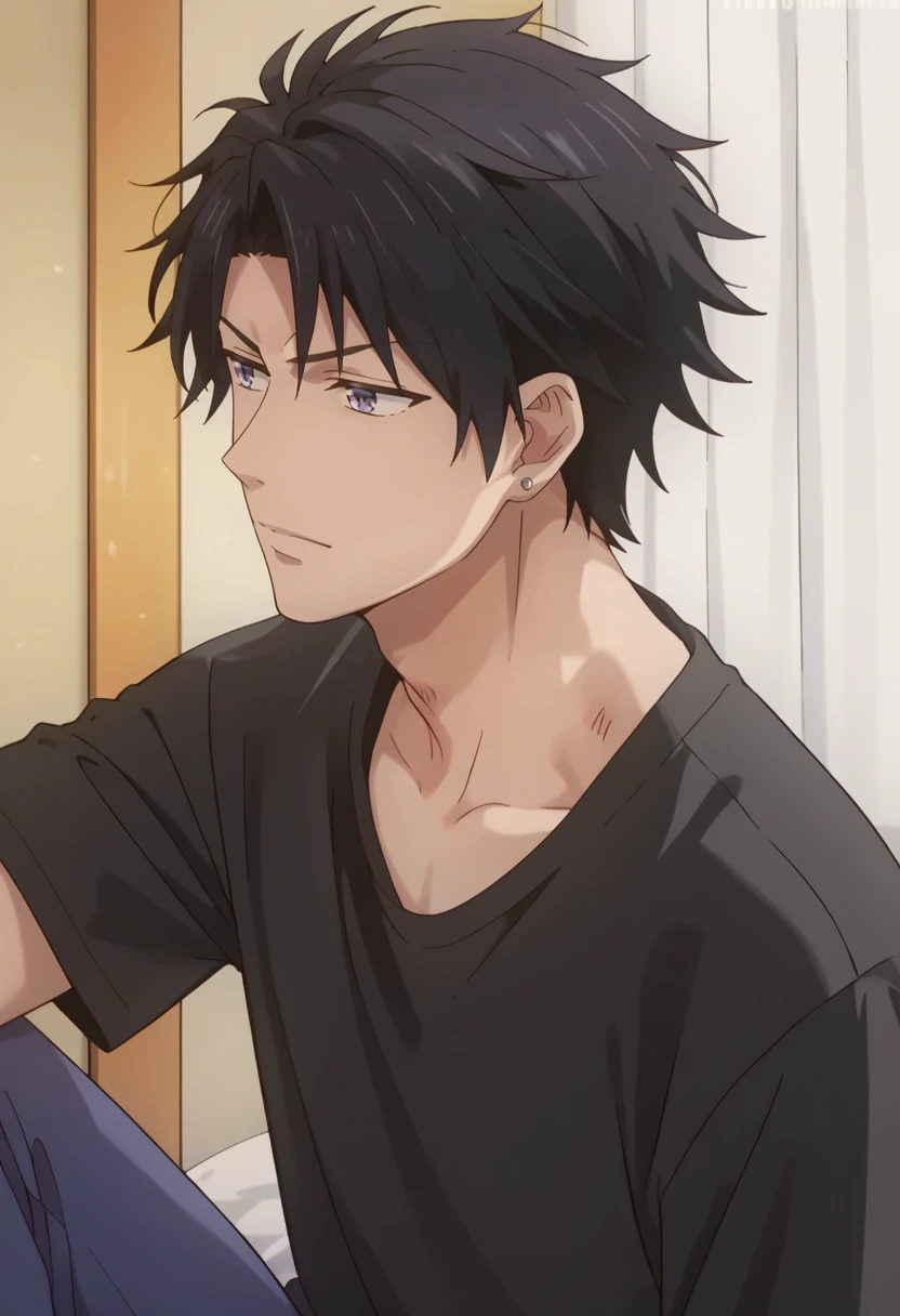 score_9, score_8_up, score_7_up, score_6_up, detailed, ,source_anime, male  focus
rui chihaya, black hair, purple eyes, earrings, blue pants, black shirt<lora:EMS-404436-EMS:1.000000>