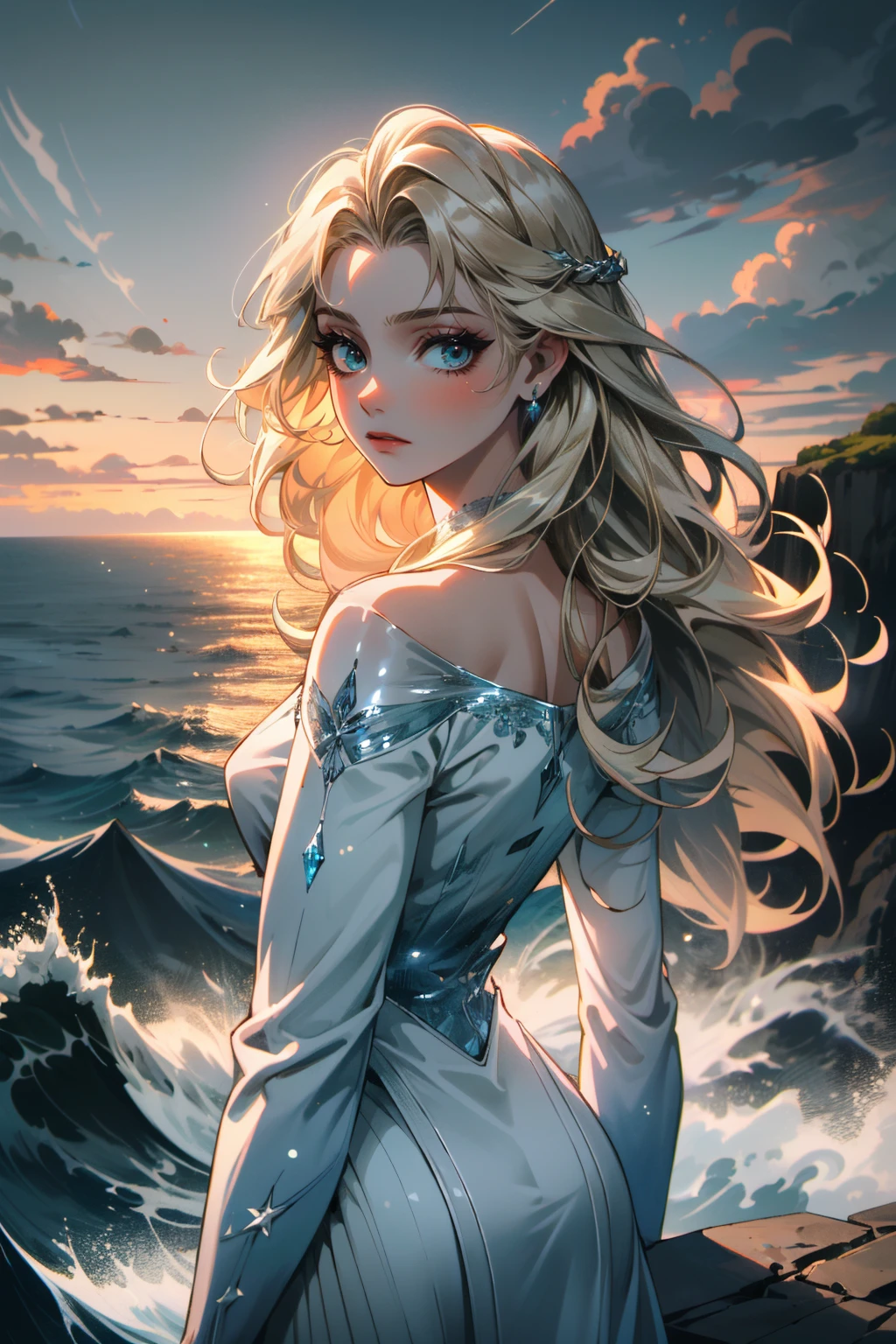 ((ultra detailed, masterpiece, absurdres))
 <lora:DisneyElsa:0.8>
DisneyElsa, 1girl, long hair, blonde hair, looking at viewer, Coastal cliffs with crashing waves, overcast sky, rugged and wild