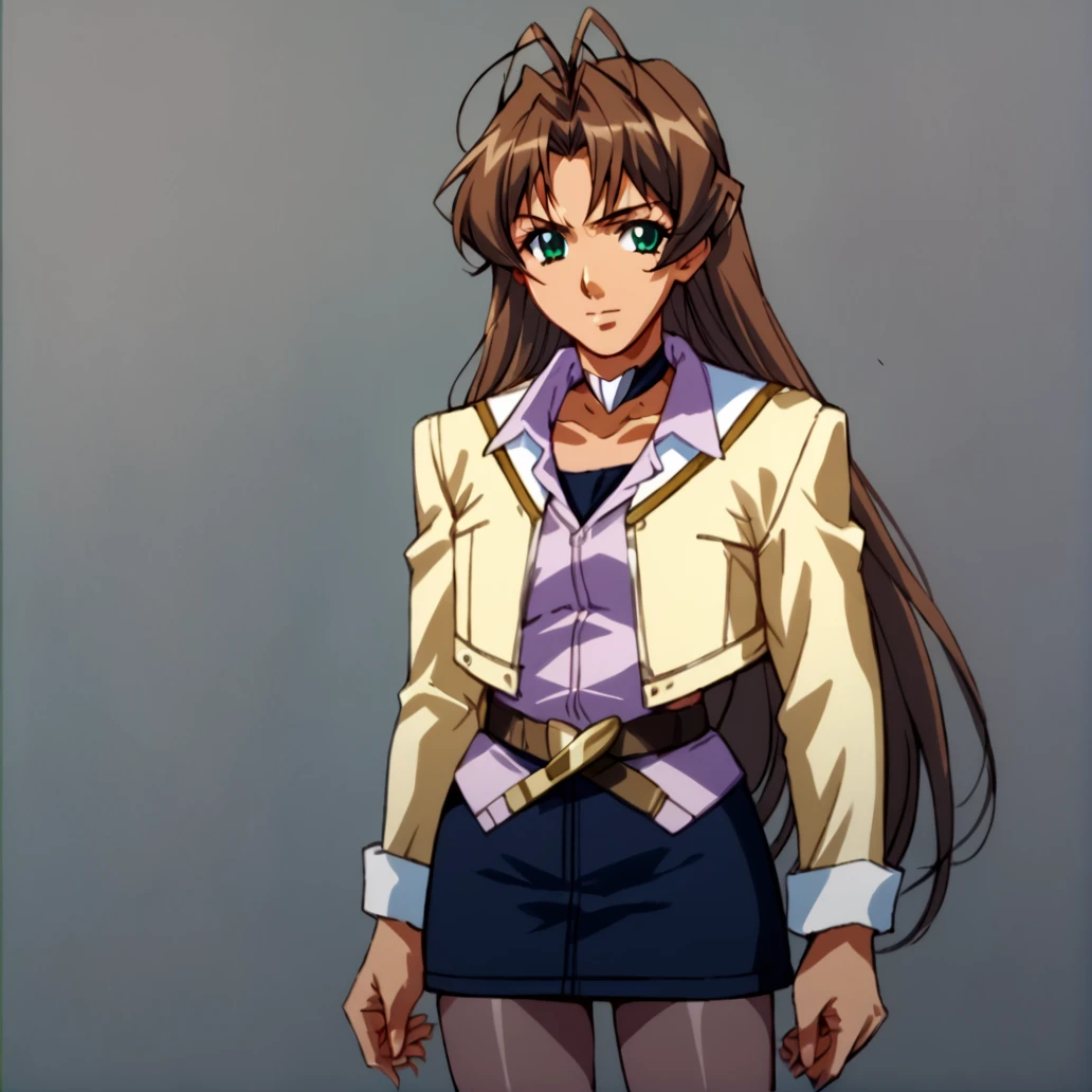 score_9, score_8_up, score_7_up, score_6_up, score_5_up, score_4_up, BREAK,   <lora:Hibiki_amawa:1>, hibiki amawa, 1girl, solo, long hair, skirt, brown hair, long sleeves, jewelry, green eyes, jacket, pantyhose, choker, belt, antenna hair, pencil skirt <lora:RealisticAnime:1>