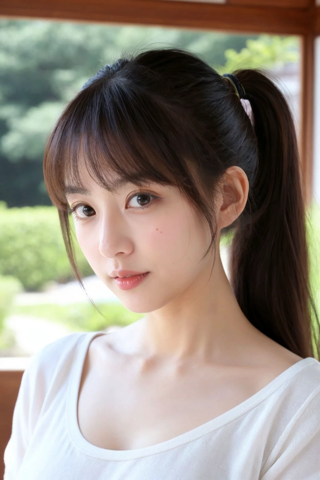 8k, RAW photo, best quality,ultra high res,bright, (extremely delicate),computational photography,masterpiece, Hmm:1.2,
((cute little日本の女の子、Beautiful japanese girl、1 girl in、age19、poneyTail、Highly detailed facial and skin texture、refinement、hyperdetailed face、ultradetailed eyes、blusher、blush、teak、ピンクのteakを塗った頬、close-up of woman、bustup、frontageを向いている顔、frontageを向いている体、Looking at the camera、frontage、cute little、smooth white skin、Transparent skin texture、))、(dark brown hair、bangss)、Beautiful Women in Perfect Style:1.4、Japanese Models、Young gravure idols、若いcute littleグラビアアイドル、Realistic Young Gravure Idol、refinementされたグラビアアイドル、Place a person on the other side of the screen、natural soft light、、refinement、
(huge breasts:1.4), <lora:Sagging Breasts v1:0.6>
outdoors,(waist-up view:1.1)
