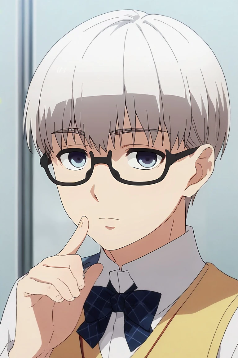 score_9, score_8_up, score_7_up, source_anime, rating_safe, , (3d:0.4), , , 1boy, solo, male focus, <lora:shouta_doi_pony:0.96>, shouta_doi, grey hair, blue eyes, short hair, bangs, glasses, , vest,, <lora:sdxl_lightning_8step_lora:1>