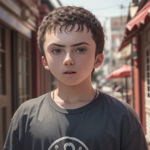 1boy, man, att_sch, male focus, portrait, focus on face, young, solo, surprised, looking at the viewer, outdoors background, shirt, blurry background, <lora:Atticus_Shaffer:1>