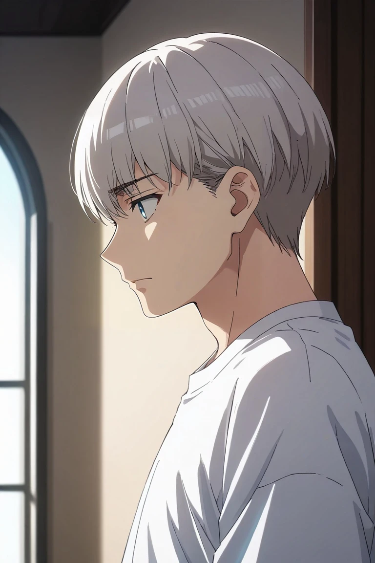 score_9, score_8_up, score_7_up, source_anime, rating_safe, intricate details, semi-realistic, , , 1boy, solo, male focus, <lora:shouta_doi_pony:0.84>, shouta_doi, grey hair, blue eyes, short hair, bangs, , from side, corridor, noon, leaning on object, speaking, talking, , <lora:sdxl_lightning_8step_lora:1>