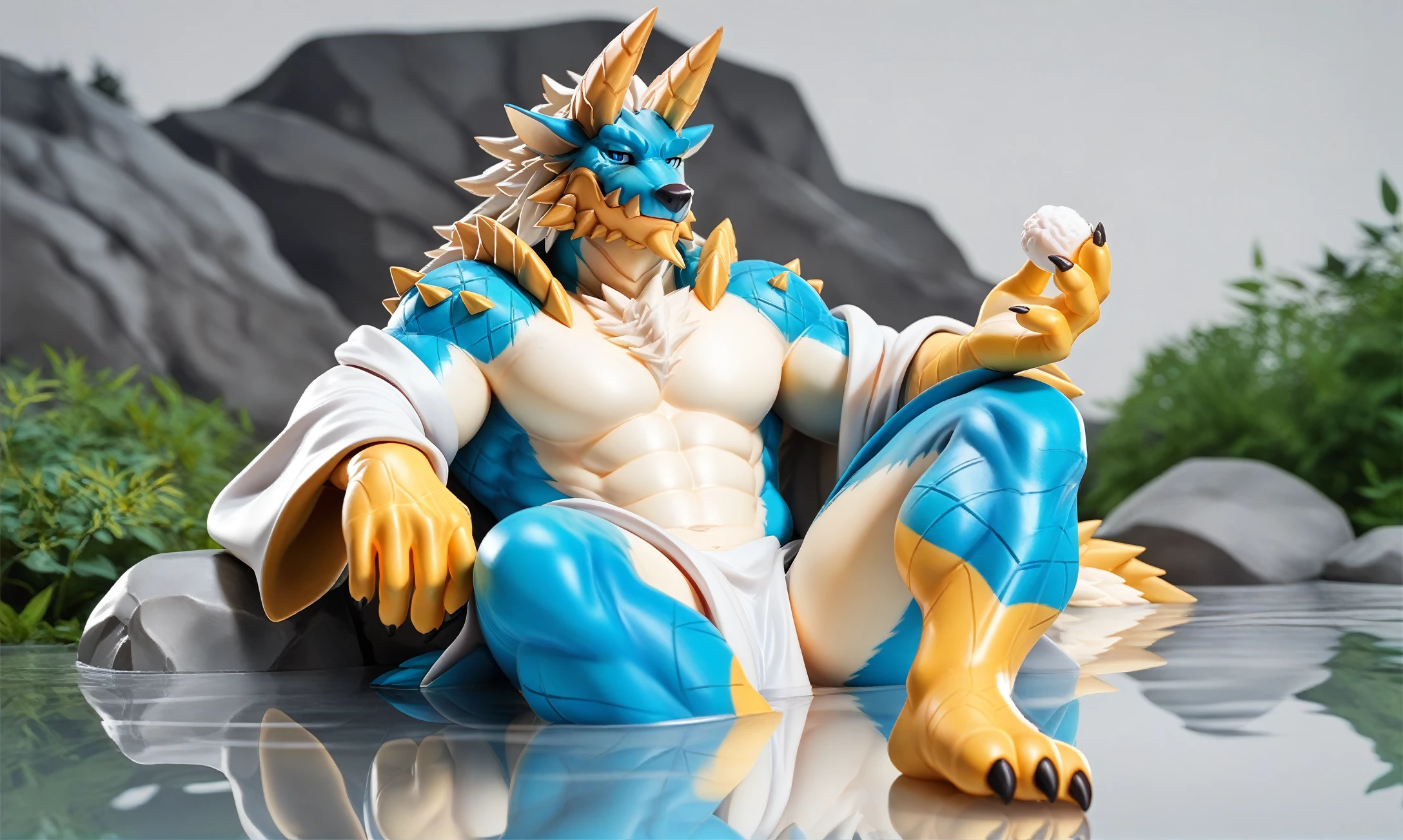 score_9,score_8_up,score_7_up,score_6_up,score_5_up,score_4_up,high quality,
zinogre,solo,anthro,male,japanese_clothes,Look at the audience,sitting in water,smile,hot spring,blue eyes,blue body,white furry,yellow hand,white boy,yellow feet,blue face,4 toes,tails,horns,<lora:Zinogre_XL_Pony_4-000009:1>,