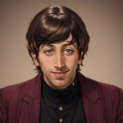 1boy, man, sim_hel, portrait, focus on face, solo, smile, looking at the viewer, shirt, beatles haircut,<lora:Simon_Helberg:1>