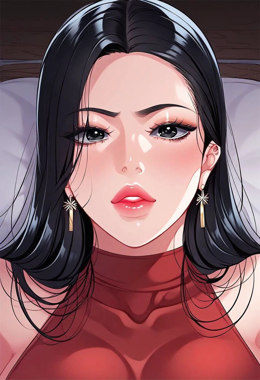 score_9, score_8_up, score_7_up, ASCII masterpiece, source_anime, BREAK, 1girl, solo, (( <lora:bang_seo-ye:1> , bang_seo-ye, thin waist, wide hips, beautiful skin, beautiful black hair, long hair, clear eyes, piercing dark gray eyes, bright pupils, beautiful eyes, huge and shaggy breast, beauty, extraordinary beautiful woman, attractive woman, super sexy woman, lustful body, sexy girl with seductive obscene body, sensual body, voluptuous body, )) , lower body, jealous expression, wearing maxi dress akira style , legs, large hips , tight waist