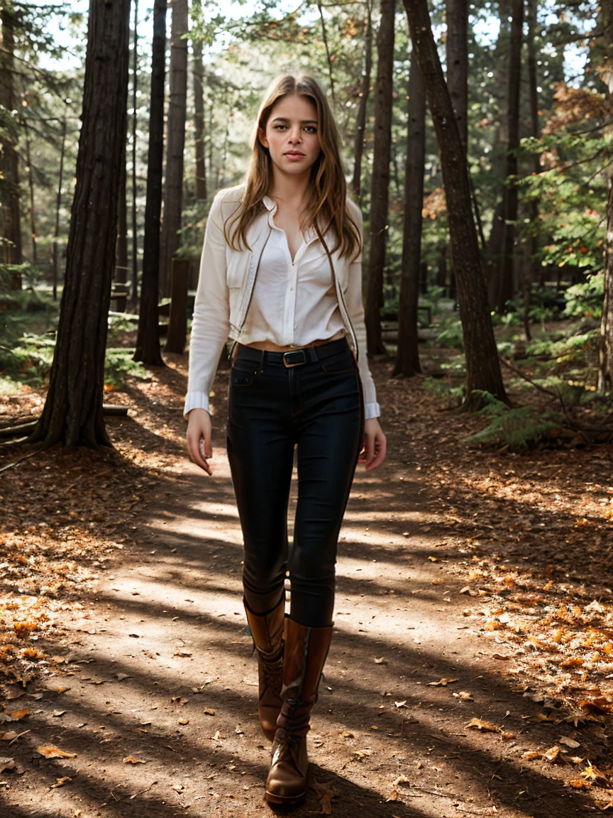 RAW photo, tv_Penny_Preston_MXAI
BREAK
walking through the woods, wearing a leather duster, wearing leather pants, wearing a white shirt, wearing black boots, walking towards the camera, golden hour, god rays
BREAK, (((Ultra-HD-details, Ultra-HD-detailed, Ultra-HD-realistic, Ultra-HD-photo-same-realistic-quality-details))), 8k uhd, dslr, soft lighting, high quality, film grain, Fujifilm XT3