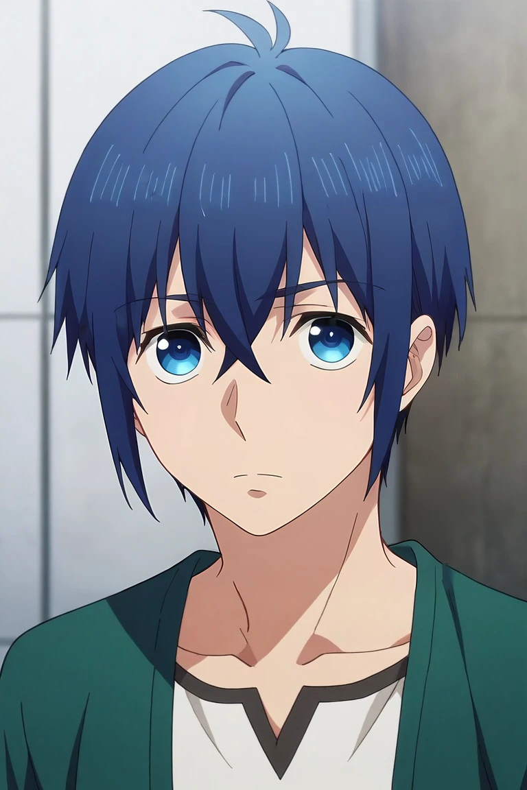 score_9, score_8_up, score_7_up, source_anime, rating_safe, , semi-realistic, looking at viewer, depth of field, 1boy, solo, male focus, <lora:reito_mizuhara_pony:0.88>, reito_mizuhara, blue hair, blue eyes, short hair, hair between eyes, , , <lora:sdxl_lightning_8step_lora:1>