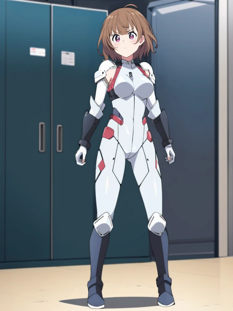 masterpiece, best quality,
1girl,solo,
<lora:sakurakagurazaka.sd15.v2:0.7> sakura kagurazaka,
bodysuit, science fiction,
armor,
standing, full body,
indoors,
(large breasts:0.6),