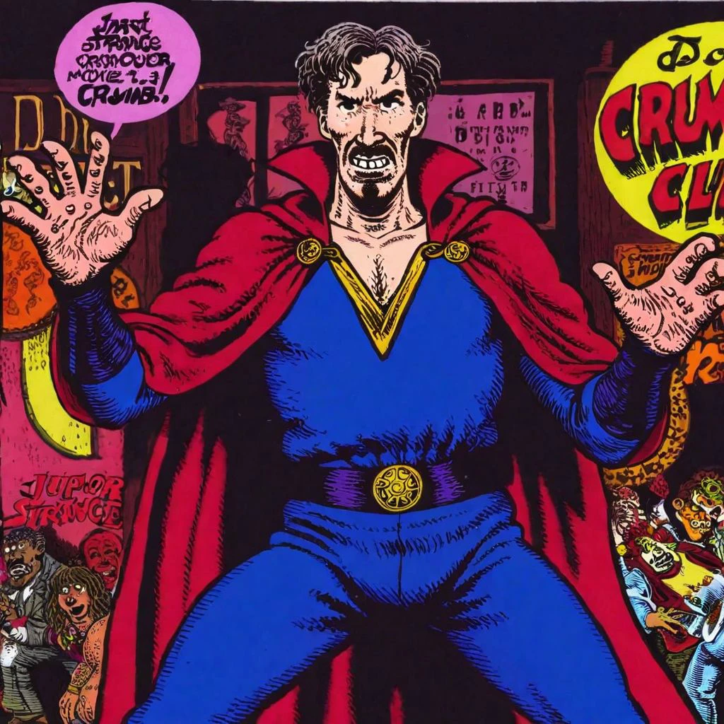 cartoon screenshot in (rcrumb:1.3) style, upper body pose, frumpy costume,
Doctor Strange in a superhero scene, Jazz club
<lora:RCrumb_Style_XL_LyCoris_v1.5.2:1.1>
