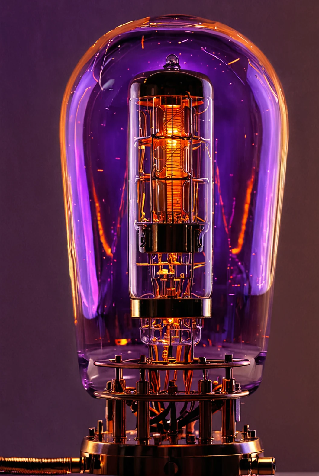 ((whale)), steampunk, vacuum tube lights, full view, abstract, realistic wires, reflective glass, art deco, brass, bronze, glowing orange and purple
[reflections, realistic soft lighting, realistic, high quality photo, 4k, hd]
 <lora:Vacuum Tubes v1.0:0.6>