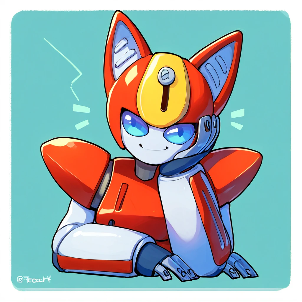 score_9, score_8_up, score_7_up, score_6_up, score_5_up, score_4_up, source_anime,  peppercat, robot, cheeky smirk, portrait, head rest