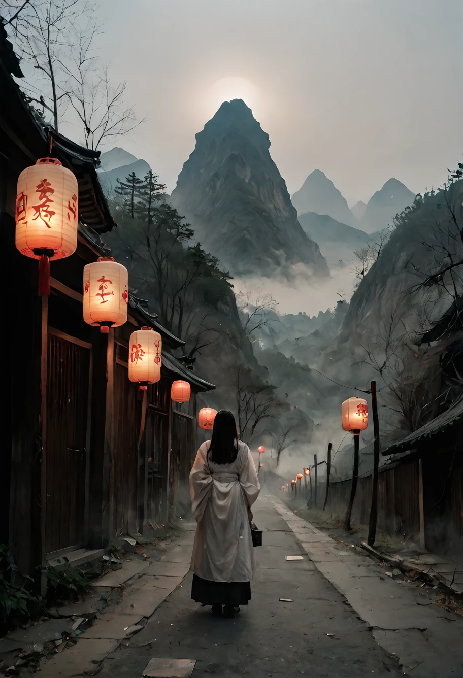 score_9,score_8_up,score_7_up,8k,,ruanyi0697,paper lantern,fog,mountain,dark,no humans,horror theme,<lora:0697 Huangquan Road_v1_pony:1>