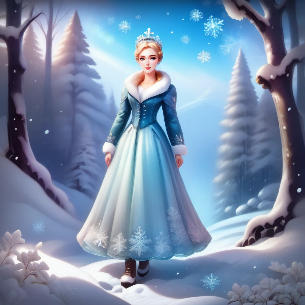 <lora:Pony Snow Princess v0.2:1>,
score_9,score_8_up,score_7_up,1girl with prominent eyes,standing in a snowy winter forest,snowflakes gently falling on her,trees heavily laden with snow,expression of serene determination,wearing warm,stylish black winter attire,soft glow from the snow's reflection on her face,capturing the tranquility of the scene,in a digital painting,ultra clear,with a touch of magical realism,