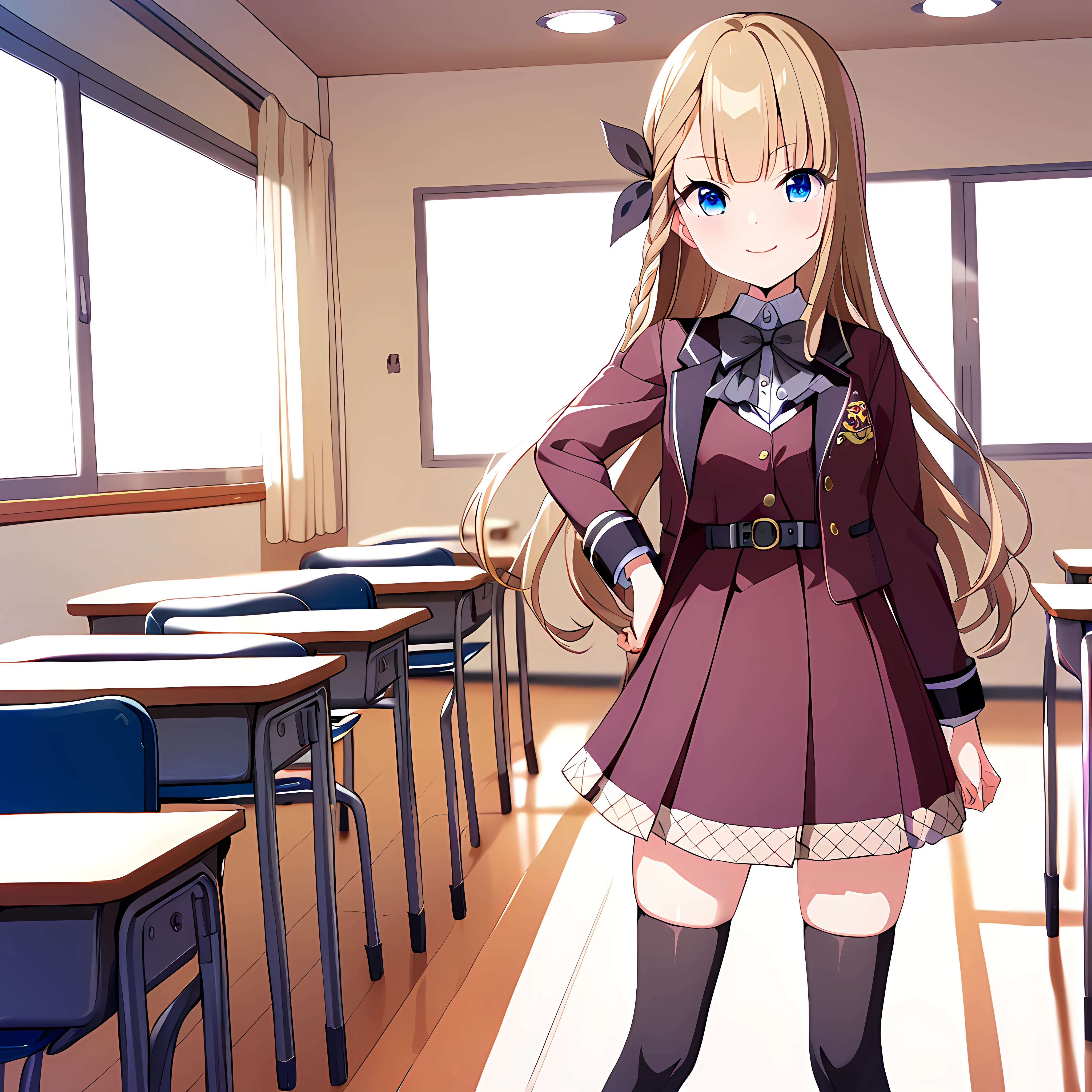 masterpiece,nfsw,indoor,classroom,
narumiya suzu, 1girl, solo, smile, suzu hair ribbon, suzu school unifrom, suzuschool jacket, suzuschool thighhighs, mary janes, standing, looking at viewer, closed mouth,