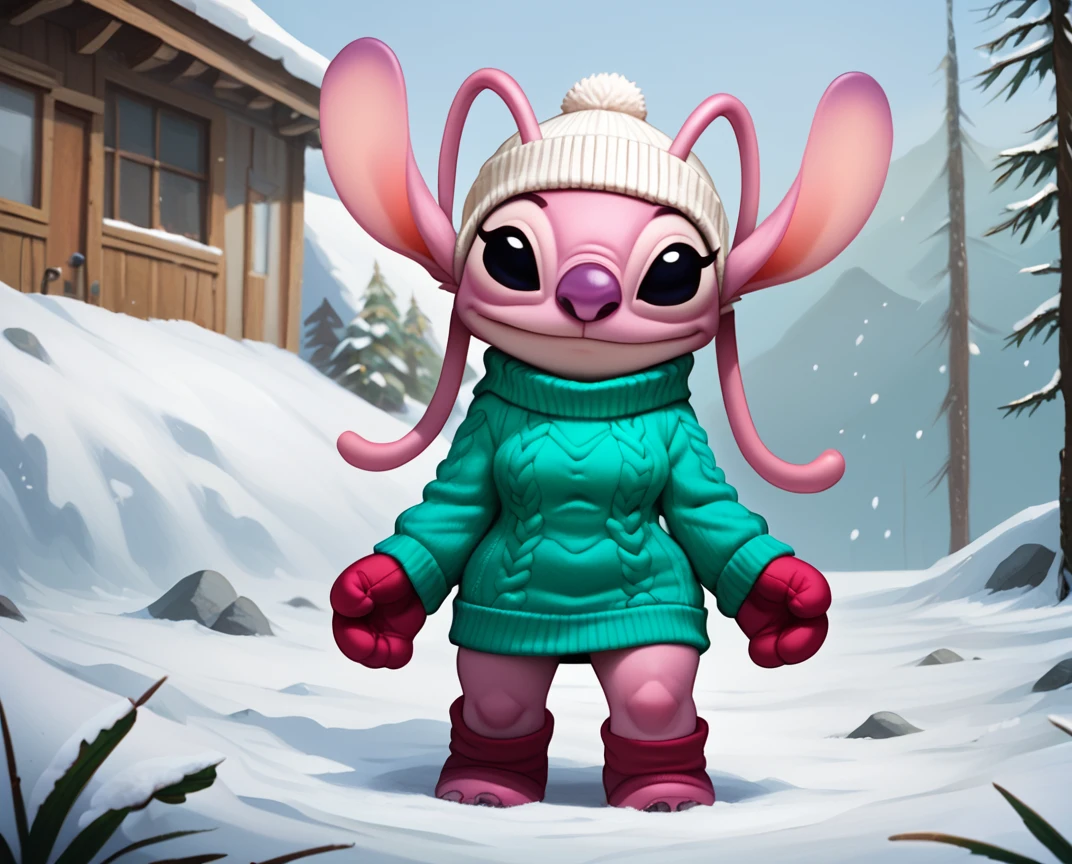 score_9, score_8_up, score_8,    <lora:Angel_for_PonyXL:0.8> 1girl, furry, ange1, antennae, solo, black eyes, sweater, beanie, mittens, outdoors, snow, snow man,