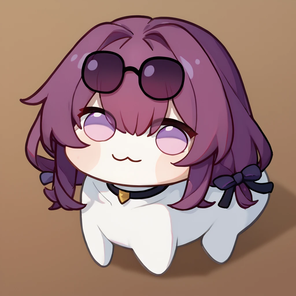 score_9, score_8_up, score_7_up, 1girl,kafker, purple hair, purple eyes, glasses on head, doro, creature, :3, chibi, no humans, white skin, solid circle eyes, no pupils, choker, <lora:Kafka777-000008:1> <lora:Doro_X_PDXL_V1:1>