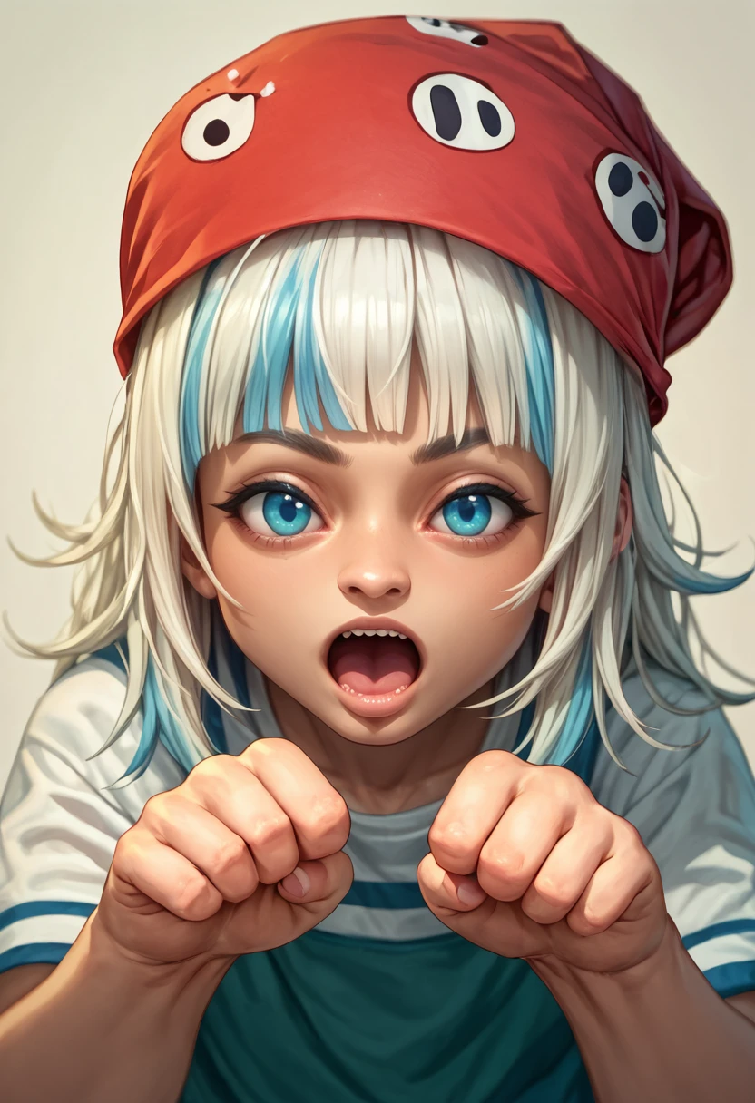 score_9, score_8_up, score_7_up, detailed, red bandana, <lora:RicardosBandana_XLPD-000004:1>, 1girl, pitvinm, paw pose, open mouth,