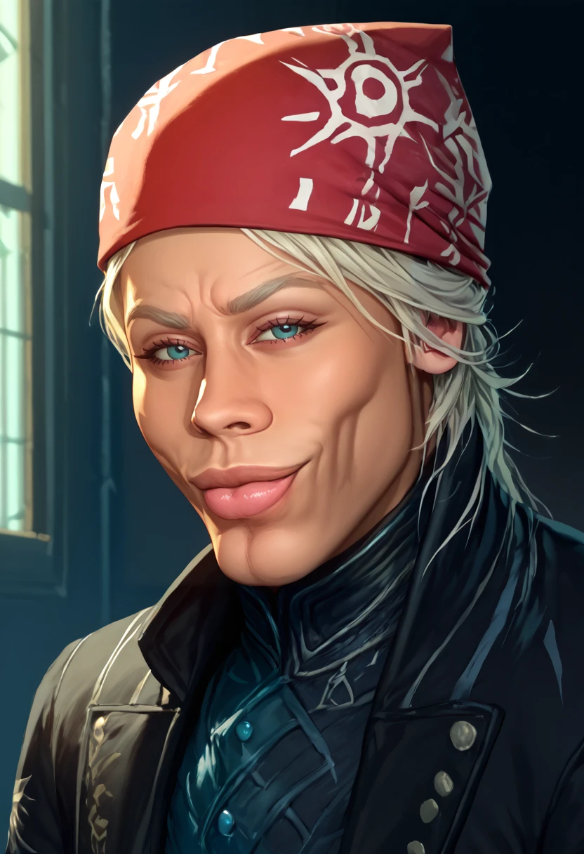 score_9, score_8_up, score_7_up, detailed, red bandana, <lora:RicardosBandana_XLPD-000004:1>, <lora:KzyGuyMeme:0.8> SkylerWhiteYo, closed mouth, smile, lips <lora:dmc5_vergil_ponyXL:1> dmc5vergil, black coat,