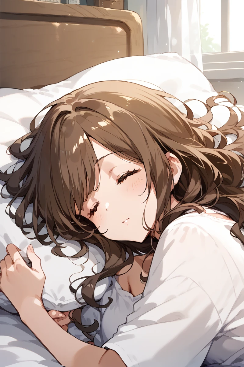 score_9, score_8_up, score_7_up, score_6_up, 1girl,
 <lora:Mizushima_Marika_r2:0.9> marika, brown hair, long hair, loose hair, casual, sleep, sleepy,
 <lora:m1lfm3t3rXLP:1>