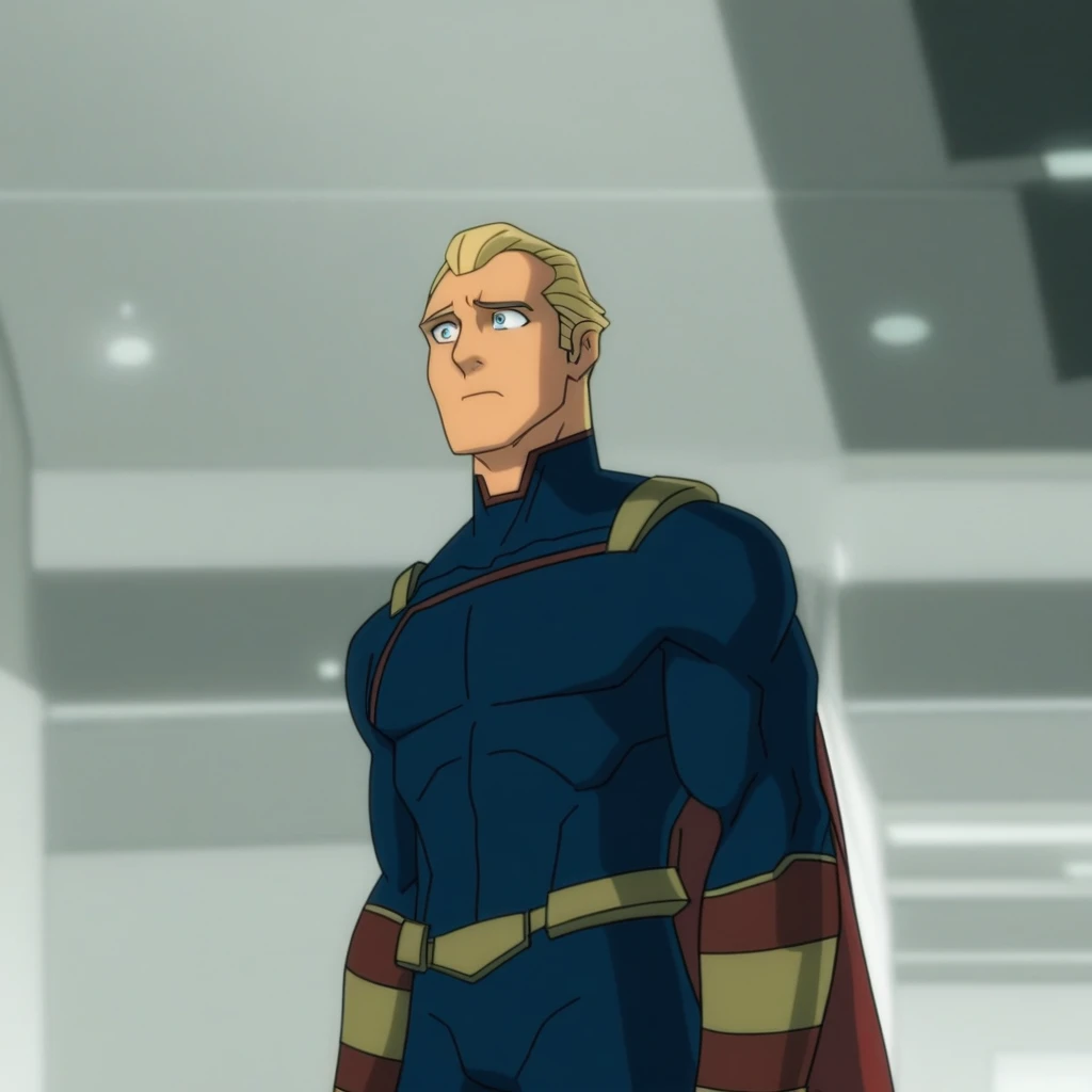 Homelander, 1boy, muscular, blue eyes, blonde hair, superhero, bodysuit