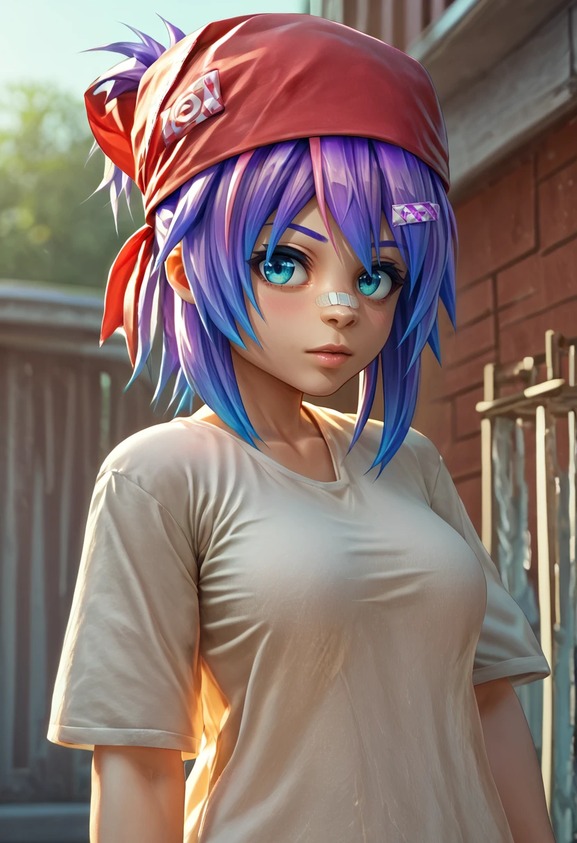 score_9, score_8_up, score_7_up, detailed, red bandana, <lora:RicardosBandana_XLPD-000004:1>, <lora:ProjektMelodyOriginalPDXL_V1-Manityro-CAME:1> ProjektMelodyOriginal, bandaid on nose, short hair, ponytail, hair ribbon, hairclip, medium breasts,