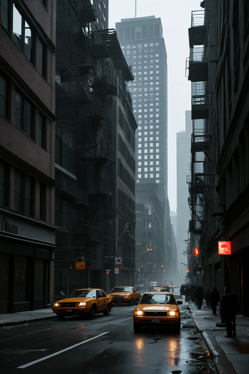 Dystopian New York, gritty, octane render, ultra-realistic, cinematic