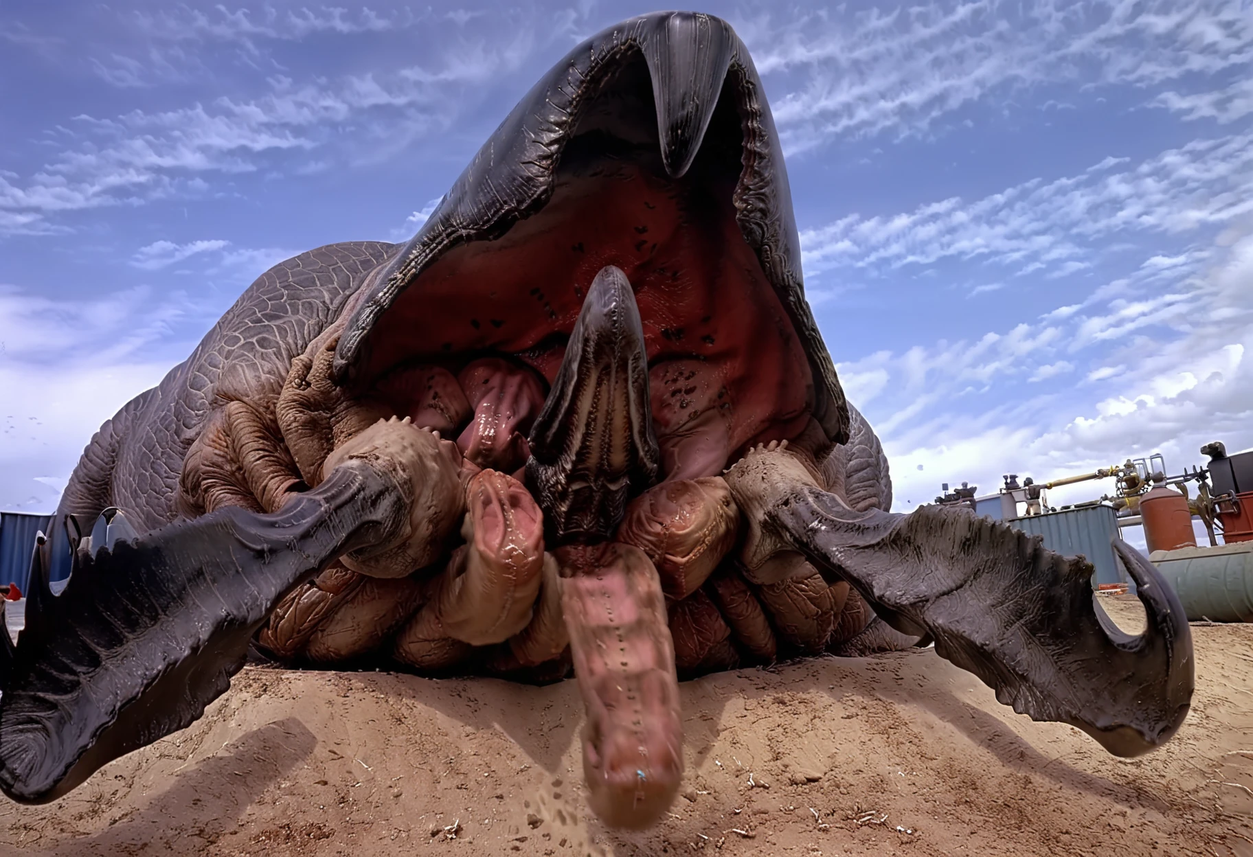 ((((dinosaur)))), masterpiece, high quality, realistic, detailed background, (((males))), (((dinosaur, dinosaur tail))), (feral), (((wide hips))), ((((butt focus, anus, close up)))), (masterpiece), best quality, 4k, 2k, (intricate:0.9), (high detail:1.2), (absurd res), ((((hyper balls, feral, duo, anus touching, huge feces, feces in, hyper anal feces))))