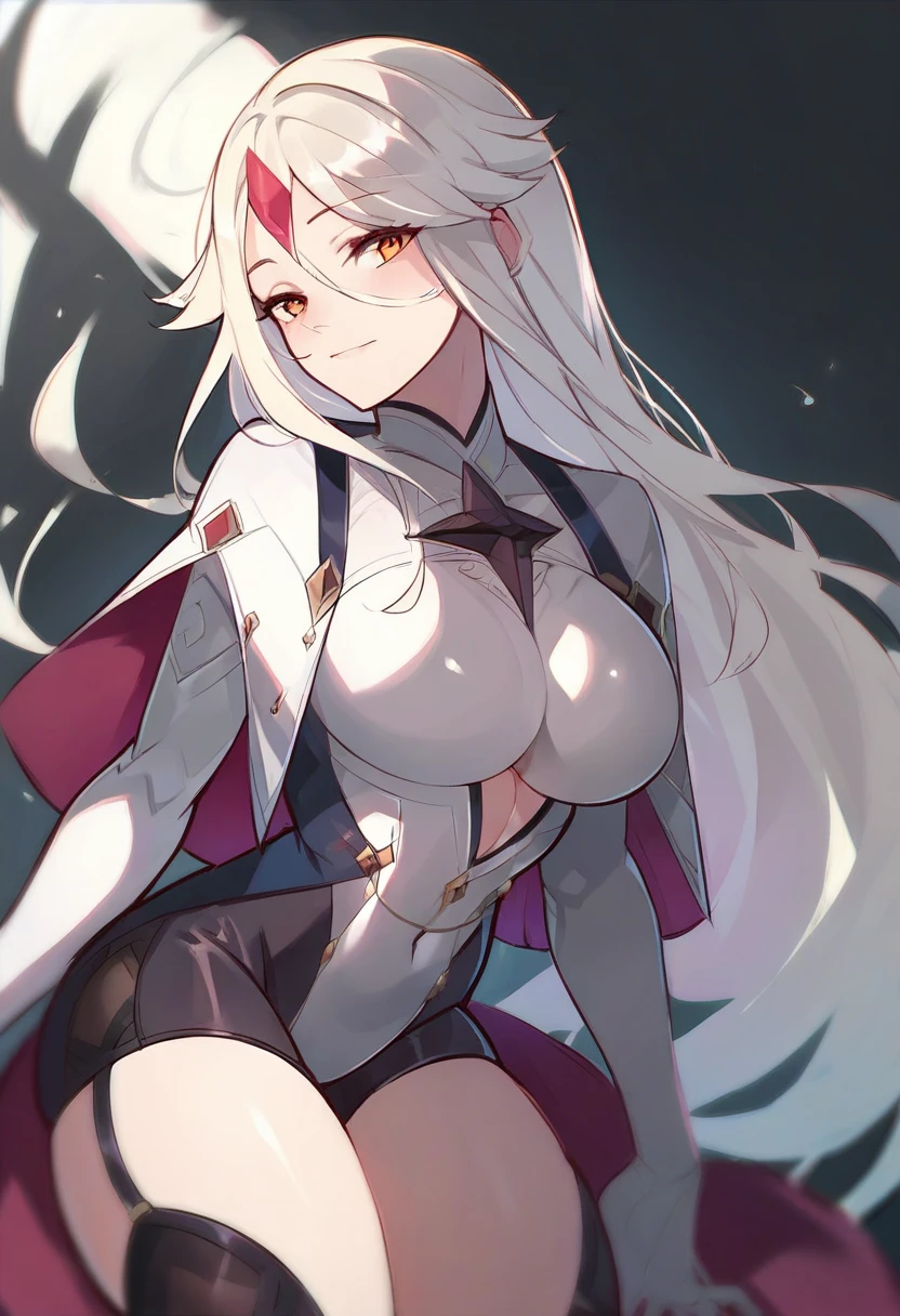 1girl, 18 year old female, Okita Souji Alter, Fate Grand/Order, anime style, ultra realistic, high detail, sexy pose, sexy, beautiful, exposed skin, slender, skinny, exposed breast, breast, nipples, nude, nudity, absurdres, high res, ultrasharp, 8K, UHD, retina, masterpiece, accurate, anatomically correct, perfect anatomy, textured skin, super detail, high details, high quality, award winning, best quality, high res, looking at viewer, detailed eyes, four fingers and one thumb per hand, perfect hands, perfect finger, two arms only, no clothes, revealing, white hair, yellow eyes, dark skin, tanned skin