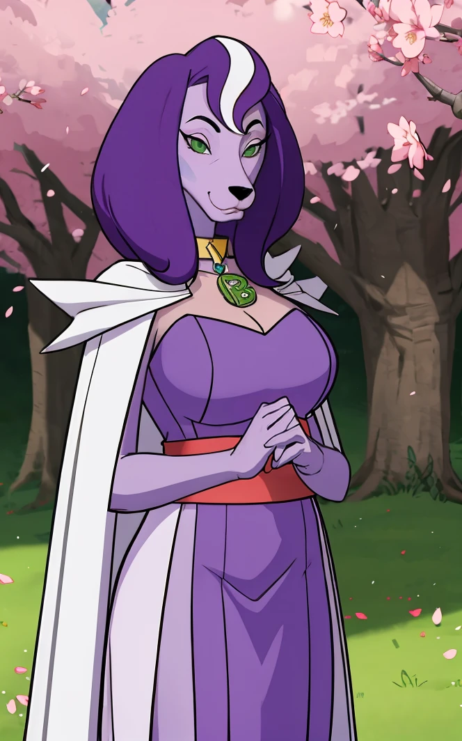((masterpiece,best quality)),(highres), day,
WhiteCap_BrainyBarker_ownwaifu,
dog tags, green eyes, purple fur, white cape, no humans, animalization, dog, purple hair, collar, cape, jewelry, furry, multicolored hair, necklace,
(seiza)<lora:CARTOON_BrainyBarker_ownwaifu:0.7>,
outdoors, cherry blossoms, vanishing point, depth_of_field, scenery, solo, cowboy shot, looking at viewer, absurdres,