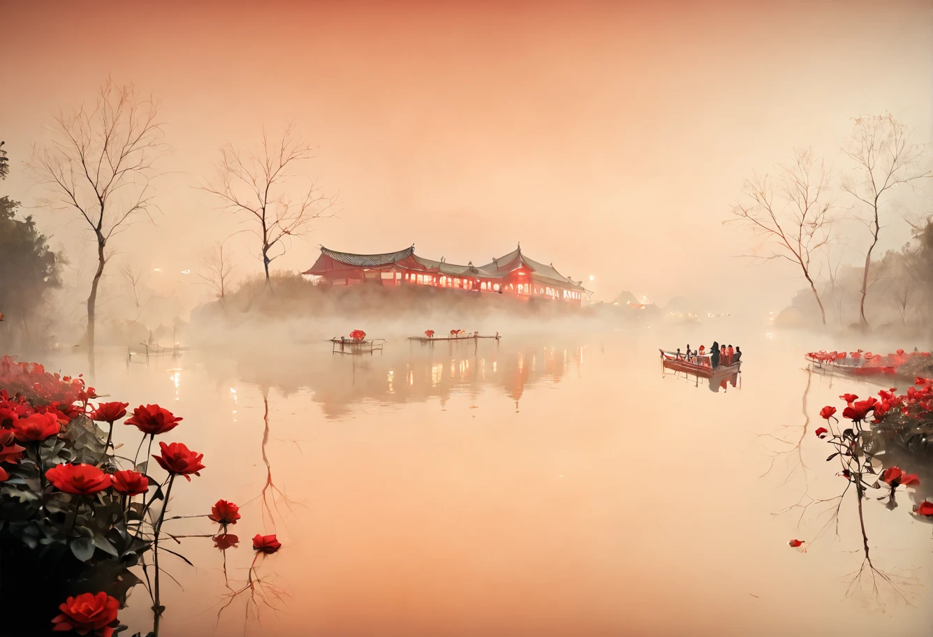 score_9,score_8_up,score_7_up,8k,,ruanyi0699,fog,night,red sky,reflection,red theme,flower,no humans,<lora:0699 Wangchuan River_v1_pony:1>