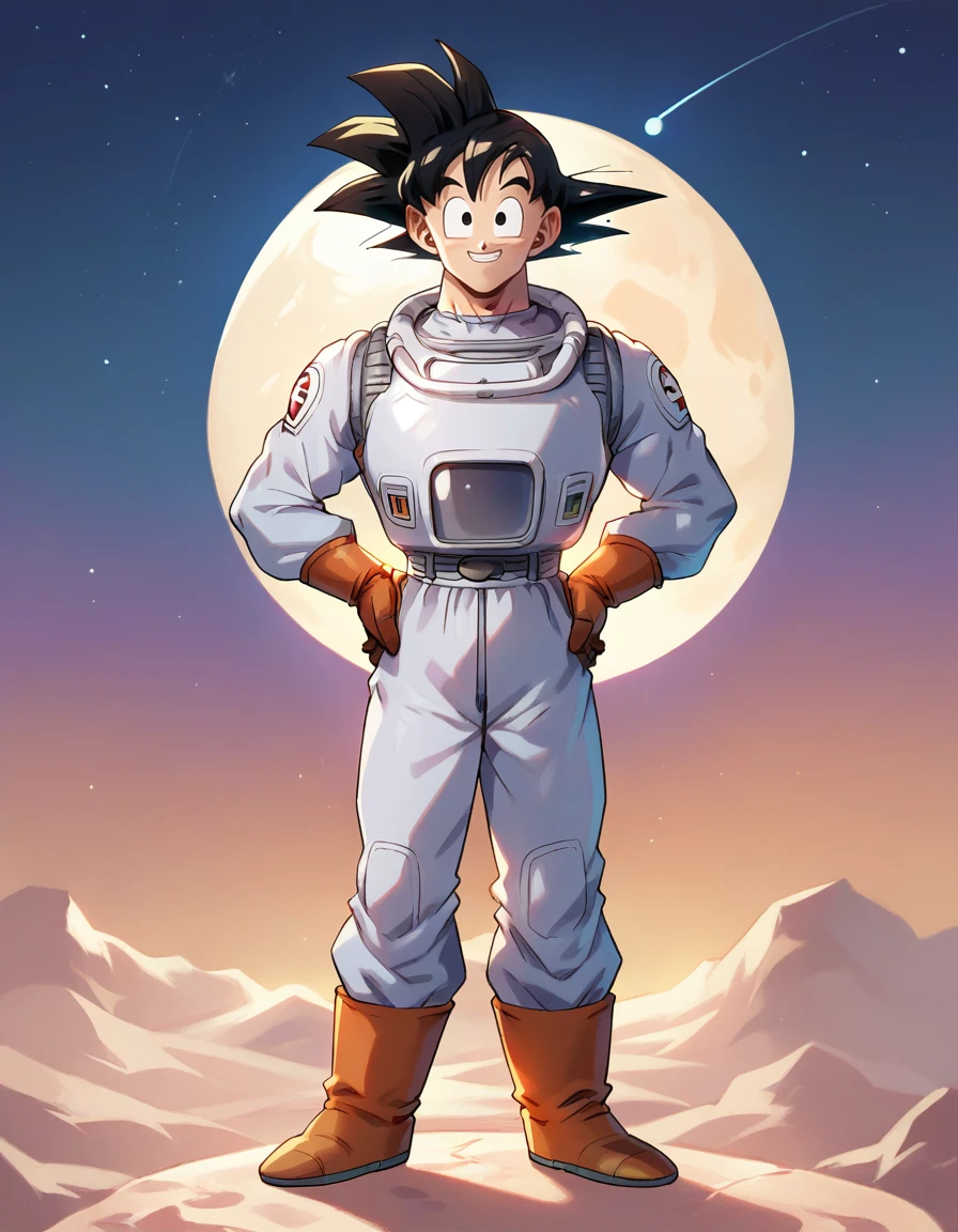 score_9, score_8_up, score_7_up,
gokuxl, solo,1boy,  black eyes, looking at viewer,
  full body, smile, spacesuit, happy, standing on the moon looking up to planet earth, hands on own hips, 
<lora:gokuxl-000004:0.9>,