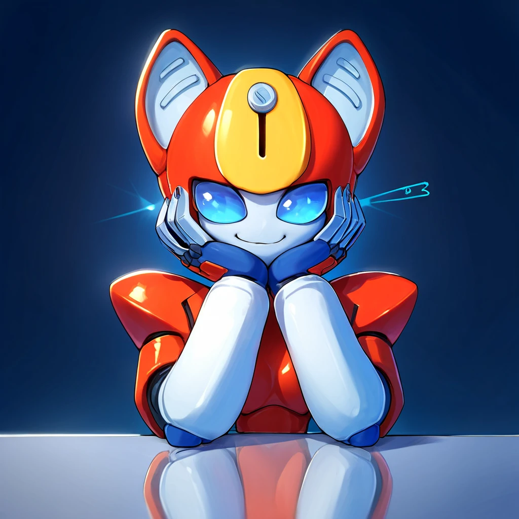 score_9, score_8_up, score_7_up, score_6_up, score_5_up, score_4_up, source_anime,  peppercat, robot, cheeky smirk, portrait, head rest