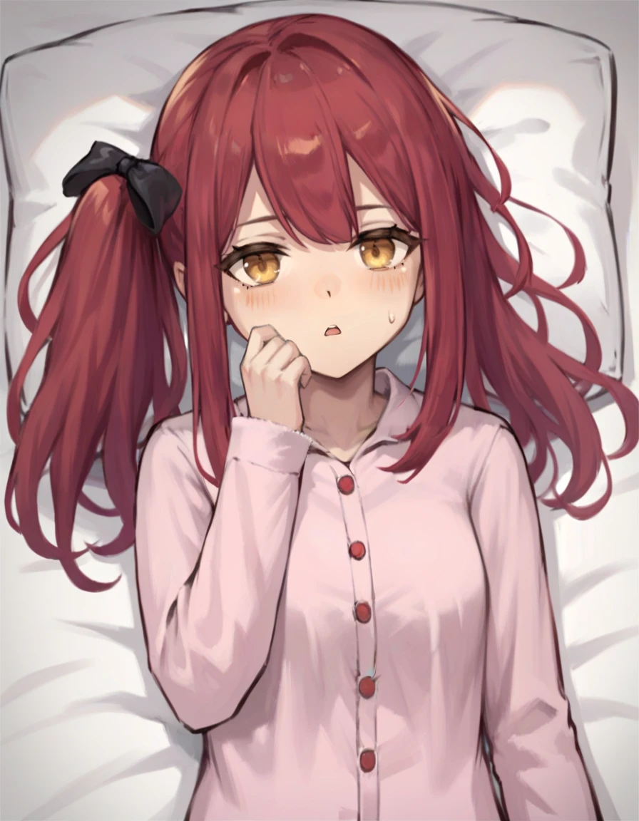 score_9,score_8_up,score_7_up,
lying on bed,bored,open mouth,
<lora:kaluolin_pony2:0.8>,kaluolin,1girl,solo,long hair,yellow eyes,side ponytail,red hair,hair bow,bangs,sidelocks,(cute pajamas:1.2),