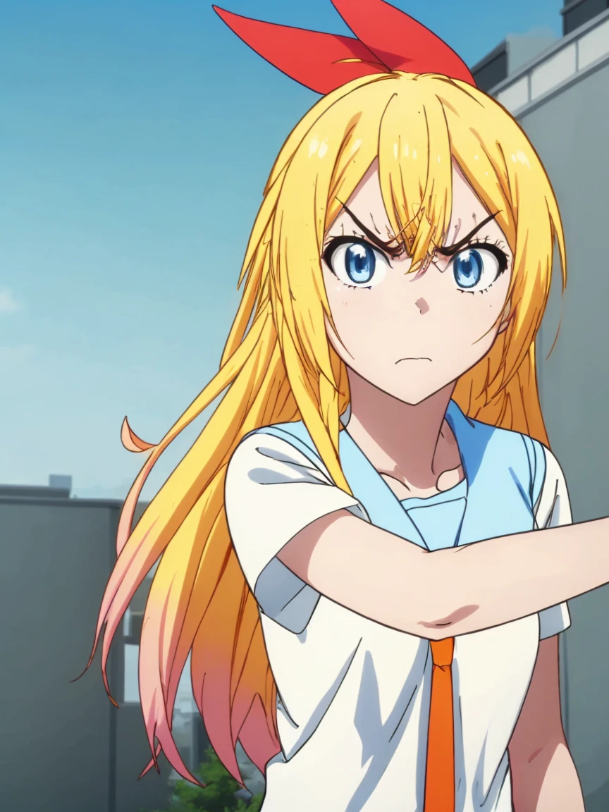 masterpiece, best quality, anime screencap,
<lora:chitige5:0.9> red hair ribbon, blonde hair, blue eyes, white shirt, serafuku, orange necktie,
<lora:gostlapped.sd15.v2:0.6>
angry, (gostlapped), 1girl, outdoors,