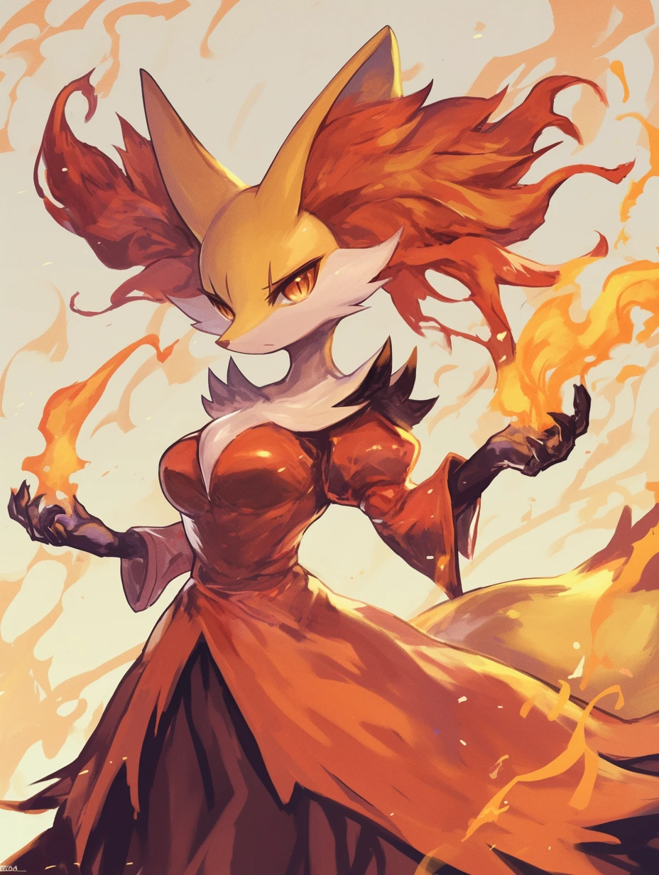 fire bending, rtx on, furry female, pokemon, DelphoxXL, fox, fur skin