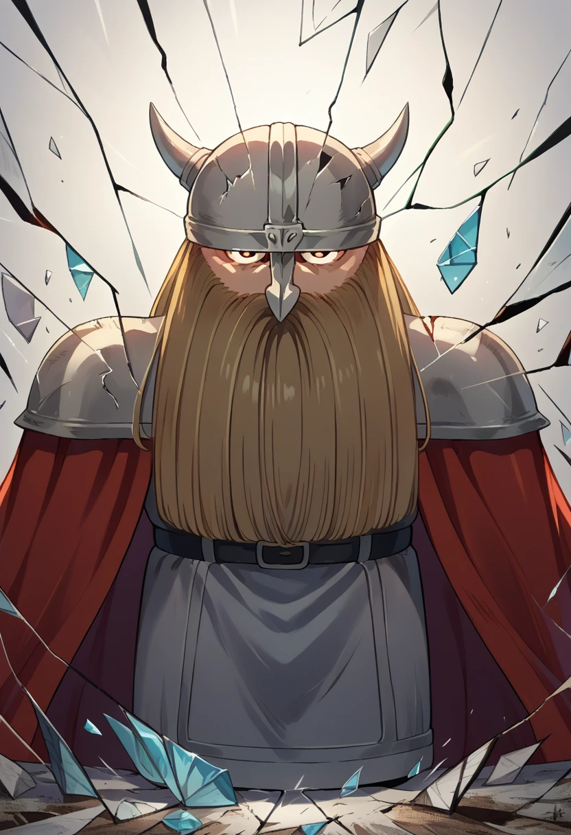 score_9, score_8_up, source_anime, 1boy, solo, EisenFrieren, dwarf, long hair, long beard, horned helmet, shoulder armor, red cape, shattered, crack, broken glass, <lora:ChamEisenPonyXL:1> <lora:ShatteredGlass_XLPD:1>