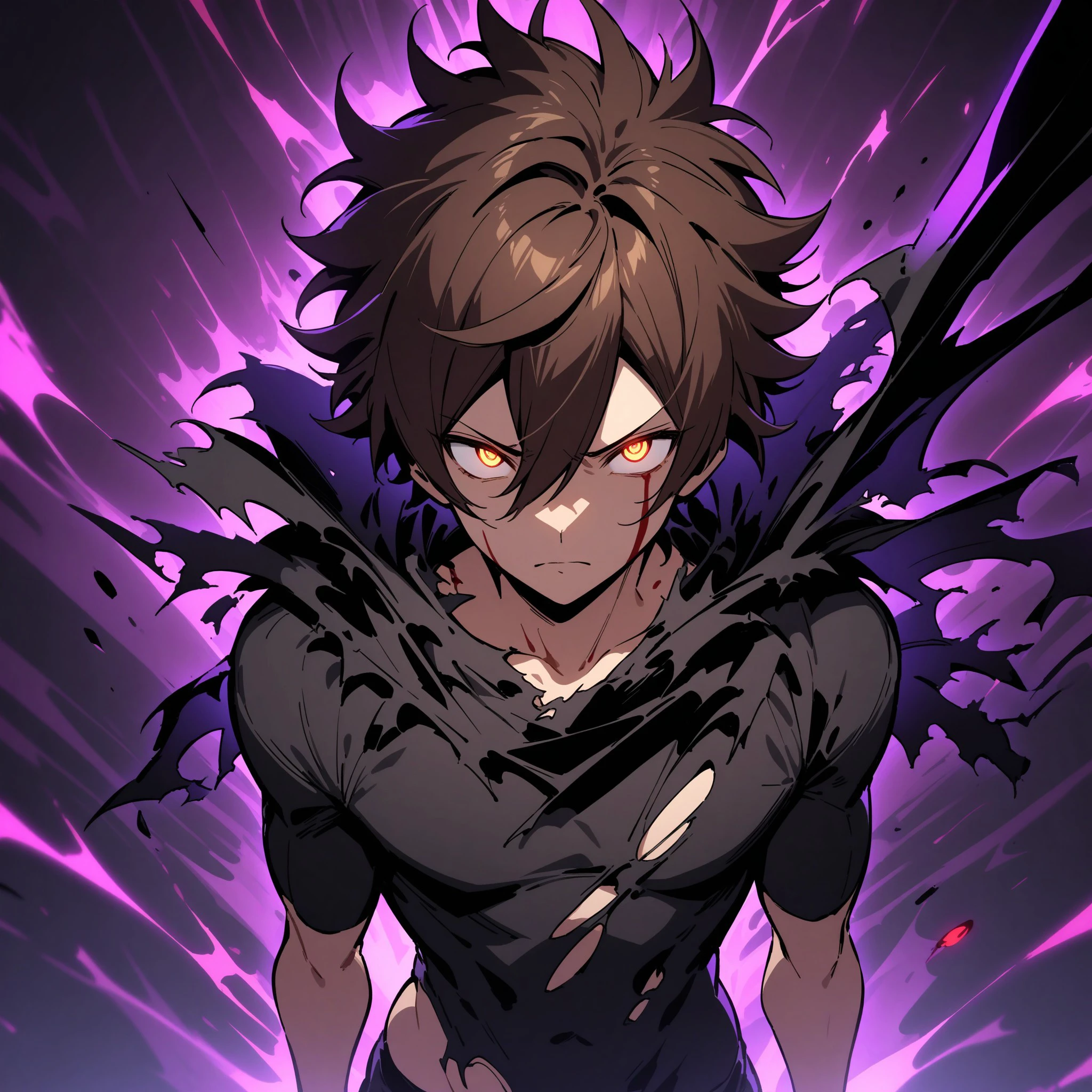 (masterpiece), best quality, expressive eyes, perfect face, 1boy, issei_hyoudou, brown hair, brown eyes, hair between eyes, fit body, 1Torn clothes, blood, looking at the viewer, ((glowing eyes)), bristly hair, dark energy, dark aura, <lora:c76b28b7-ad96-4996-b6e2-7af13b1e34e9:0.7>, <lora:3f80a3be-cf48-402f-9a49-394222c95720:0.7>