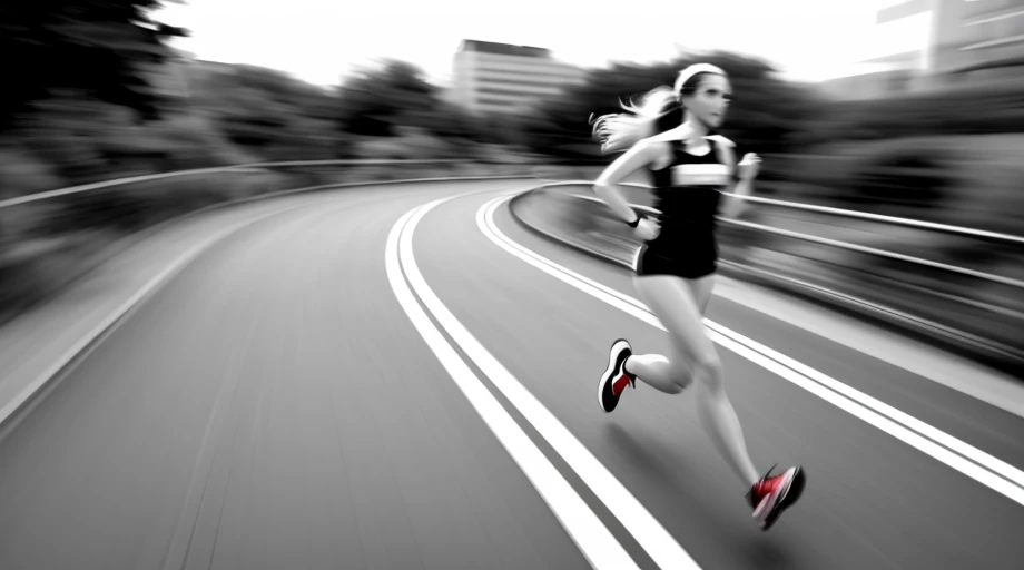 motion blur, motion lines, Female running, emphasis on motion,
