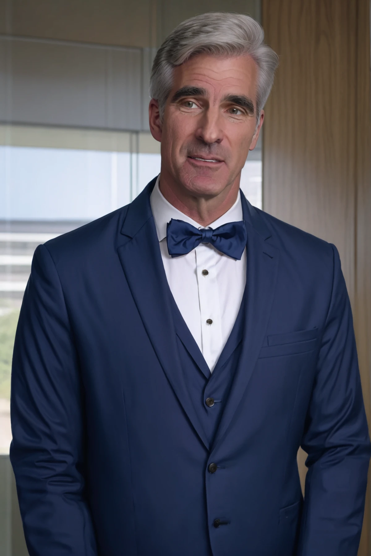 <lora:Craig_Federighi_Lora:0.9>, craig federighi, wearing black tuxedo and bowtie, dark mansion background