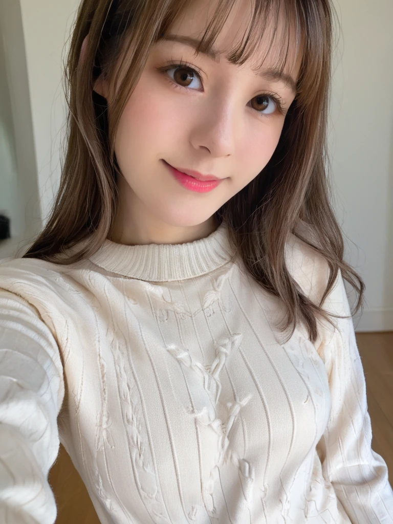 uncensored,source_real, 1girl,upper body, <lora:Momonogi_Kana_Ver.2:0.8>Momonogi kana,sweater,selfie pose,