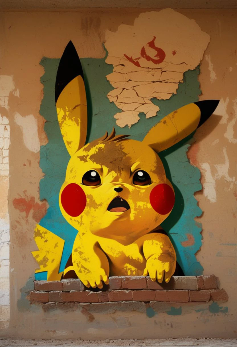 score_9, score_8_up, score_7_up, Pikachu, mural, wall