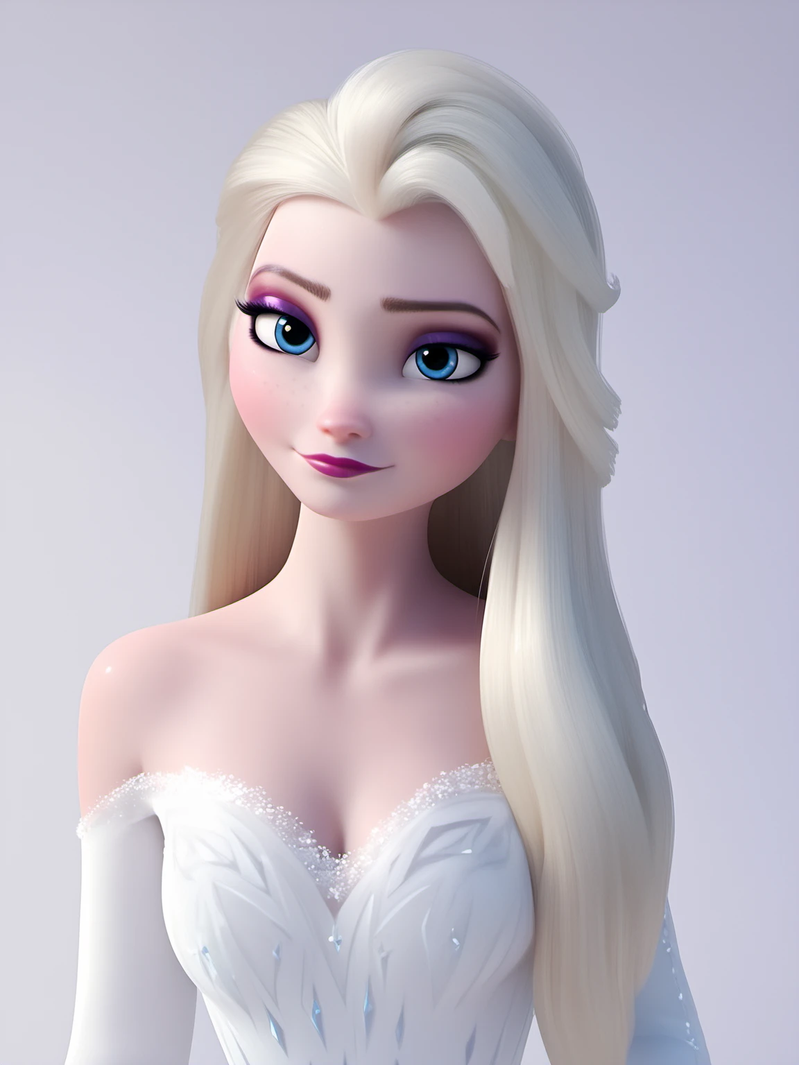 score_9, score_8_up, score_7_up, 1girl, score_6, score_5,dim,high tex,35mm film,(((waist-up view))),elsa \(frozen\), solo, bare shoulders,closed mouth,(Elsa's White Dress,long straight hair),(purple eyeshadow, Shiny lips),outfit 9, elsa's outfit-9, elsa's outfit-9 \(outfit\), facing viewer,<lora:Elsa_Ultimate_Version_1_9_outfits-c-000008:0.74>,