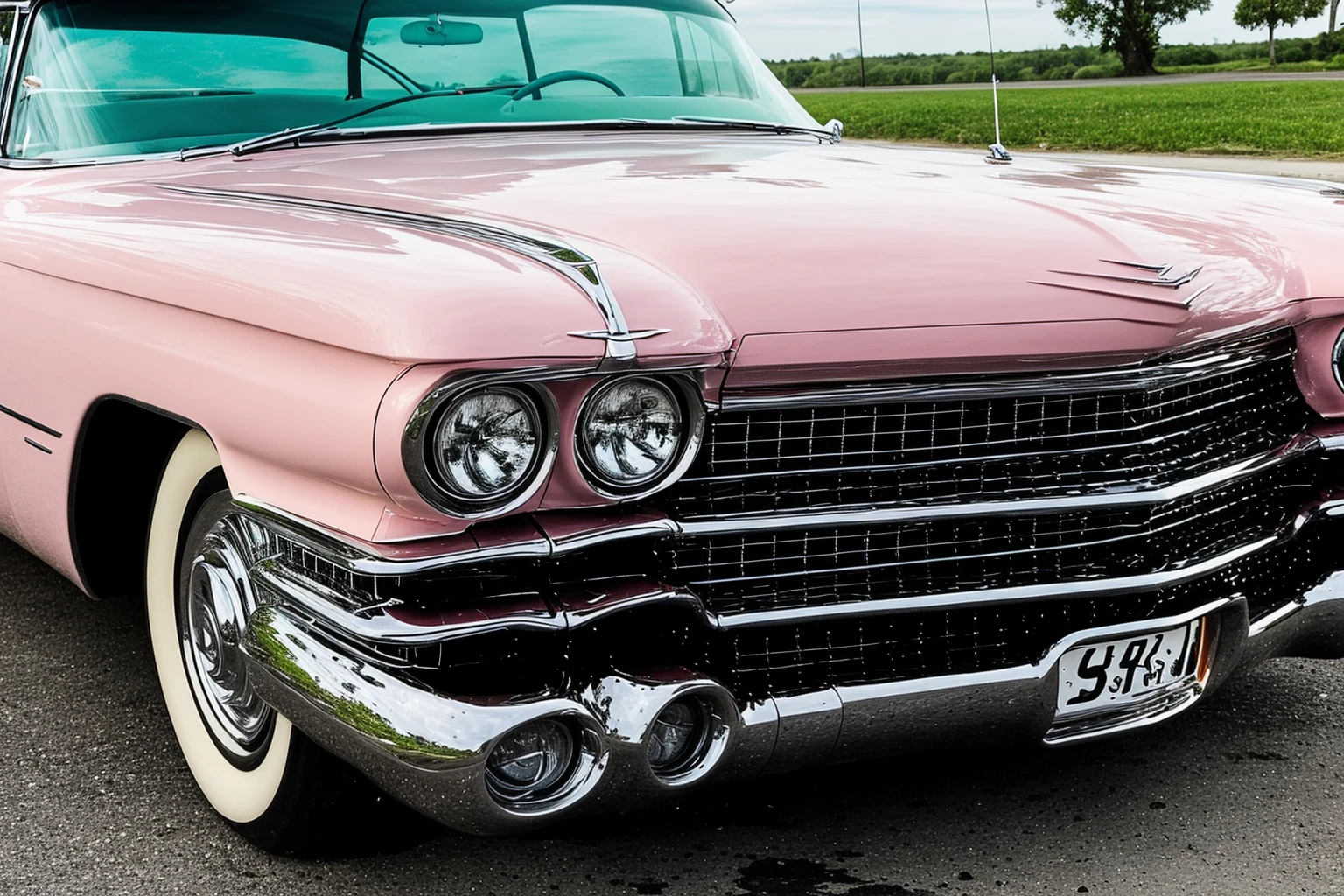 pinkcadillac, ground vehicle, car, vehicle focus, no humans, high detail photography, sharp focus