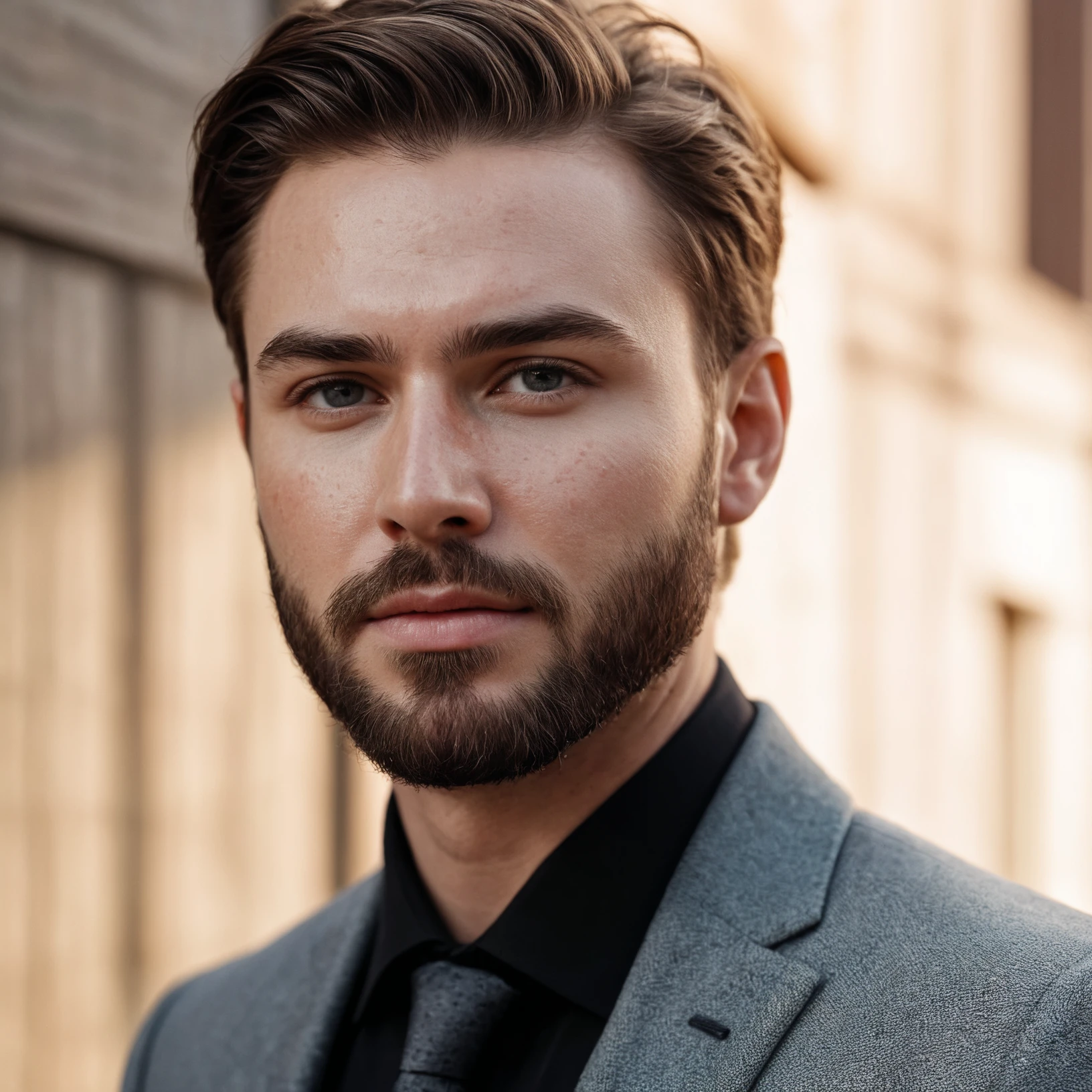 RAW photo, full body shot from the front of a beautiful man with a beard in a grey suite, (high detailed skin:1.2), 8k uhd, dslr, soft lighting, high quality, film grain, Fujifilm XT3
focus on eyes, spotted light on his face, face towards sun, light on face, sun on face, backlit, rim light, focus on eyes, clear eyes, shiny eyes, glittering eyes, light reflections in his eyes, winter white skin, pale skin, dry skin, clear skin, (oiled skin:0.01), blush, flushed cheeks, visible skin detail, skin pores, imperfect skin, skin blemish, few freckles, skin fuzz, beauty spot, moles <lora:polyhedron_all_sdxl-000004:0.1>
((background is an old fisher town))