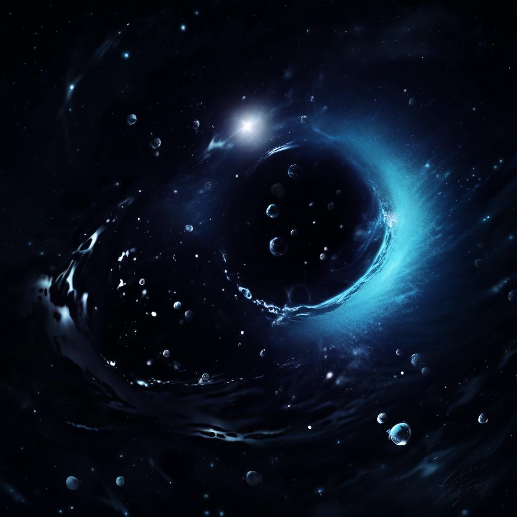 realistic, water drop, night sky, black background, galaxy, ocean, abstract, science fiction, scenery