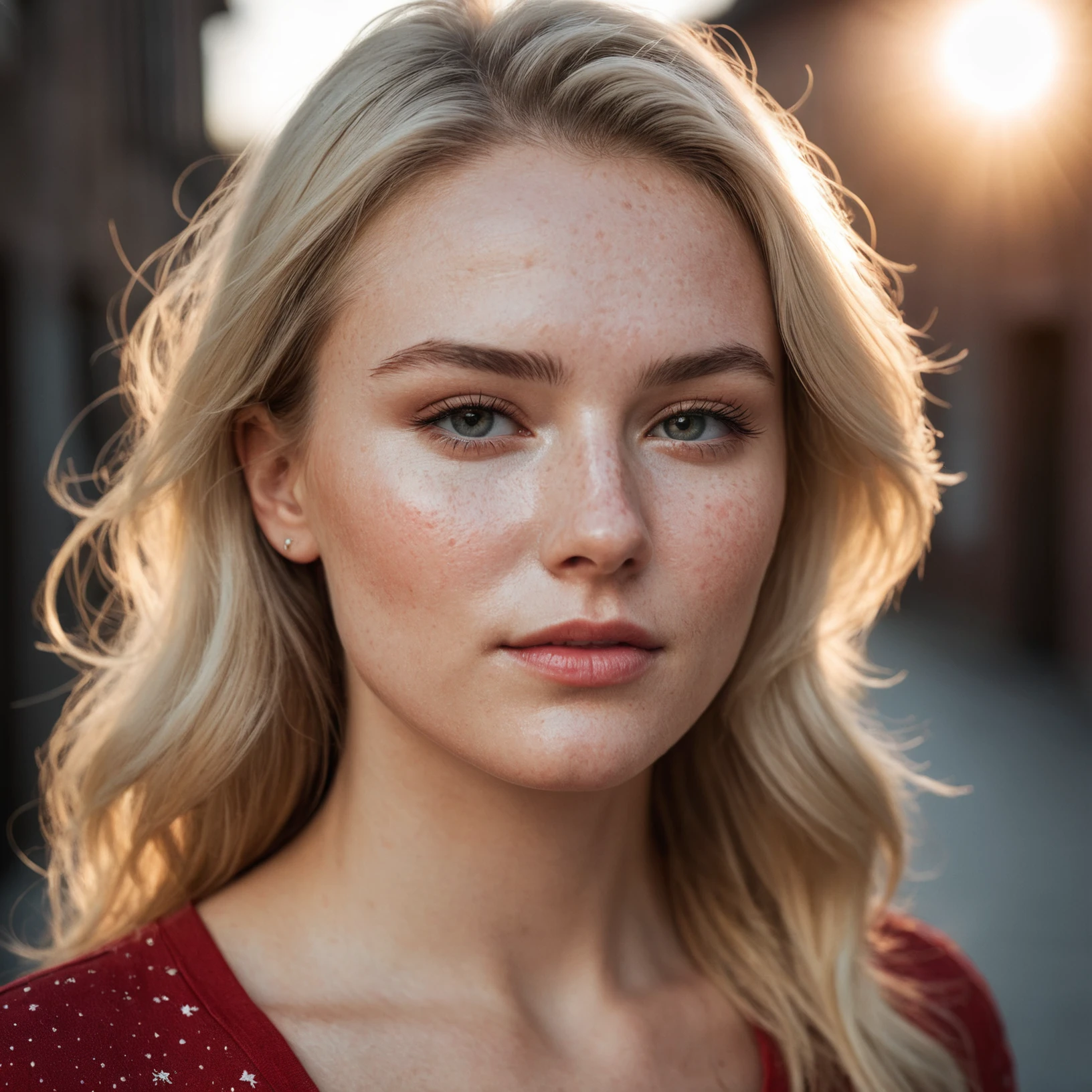 RAW photo, full body shot from the front of a beautiful blonde woman wearing a red shirt (high detailed skin:1.2), 8k uhd, dslr, soft lighting, high quality, film grain, Fujifilm XT3
focus on eyes, spotted light on her face, face towards sun, light on face, sun on face, backlit, rim light, focus on eyes, clear eyes, shiny eyes, glittering eyes, light reflections in his eyes, winter white skin, pale skin, dry skin, clear skin, (oiled skin:0.01), blush, flushed cheeks, visible skin detail, skin pores, imperfect skin, skin blemish, few freckles, skin fuzz, beauty spot, moles <lora:polyhedron_all_sdxl-000004:0.1>
((background is an old fisher town))