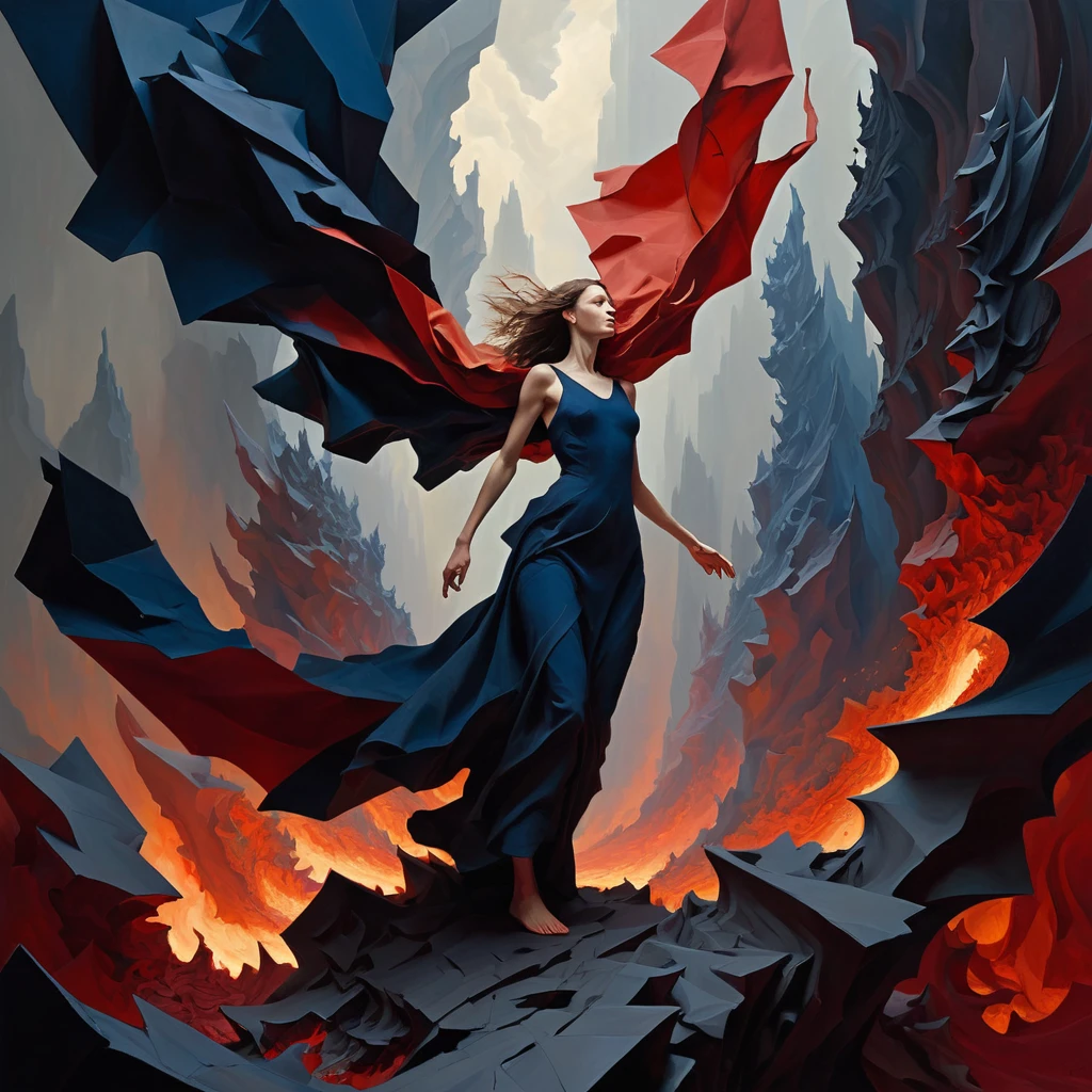 black and white and blue and red,(best quality, ultra-detailed, high resolution, extremely detailed cg),wide shot,dead angels stand on cliff edge,she is very beautiful,she like blood and sea,bloody rain, mystical,fanatic, intricate, surreal,delicate